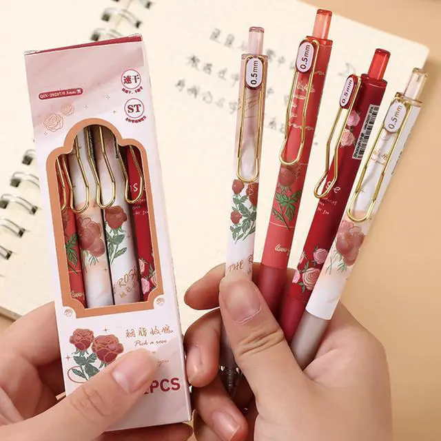 Alt view image 2 of 7 - 4 Pcs Gel Ink Flower Retractable Pens 0.5mm Black Ink Pens for Women & Girls (Flower-2)