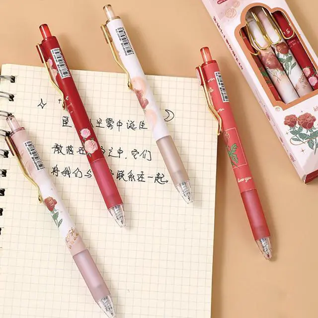 Alt view image 3 of 7 - 4 Pcs Gel Ink Flower Retractable Pens 0.5mm Black Ink Pens for Women & Girls (Flower-2)