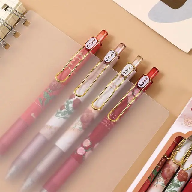 Alt view image 6 of 7 - 4 Pcs Gel Ink Flower Retractable Pens 0.5mm Black Ink Pens for Women & Girls (Flower-2)