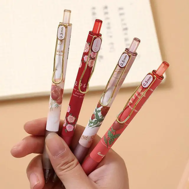 Alt view image 7 of 7 - 4 Pcs Gel Ink Flower Retractable Pens 0.5mm Black Ink Pens for Women & Girls (Flower-2)
