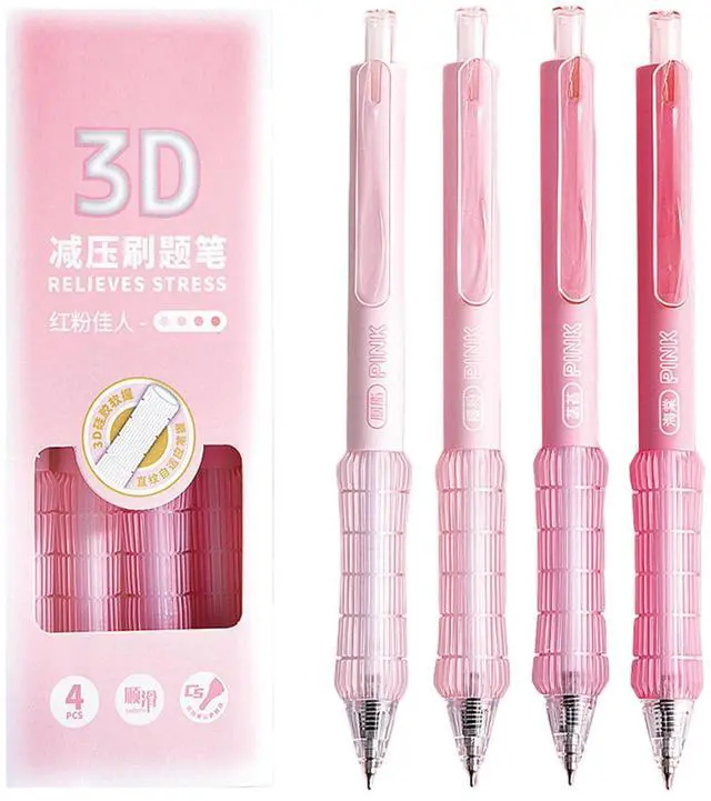 Main image of 4 Pcs Gel Ink Pens Cute Retractable Pens Pink Pen 0.5mm Black Ink Pen Writing Pens Office School Supplies Kawaii Pens for Girls Women Boys Men (Pink)