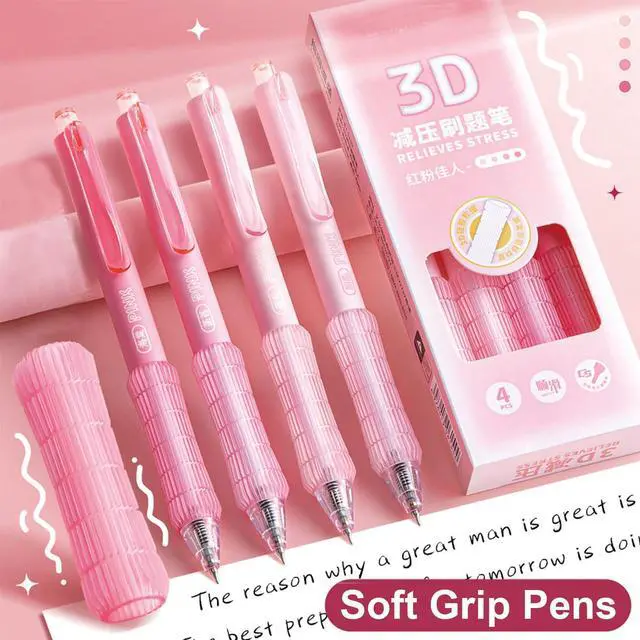 Alt view image 2 of 6 - 4 Pcs Gel Ink Pens Cute Retractable Pens Pink Pen 0.5mm Black Ink Pen Writing Pens Office School Supplies Kawaii Pens for Girls Women Boys Men (Pink)