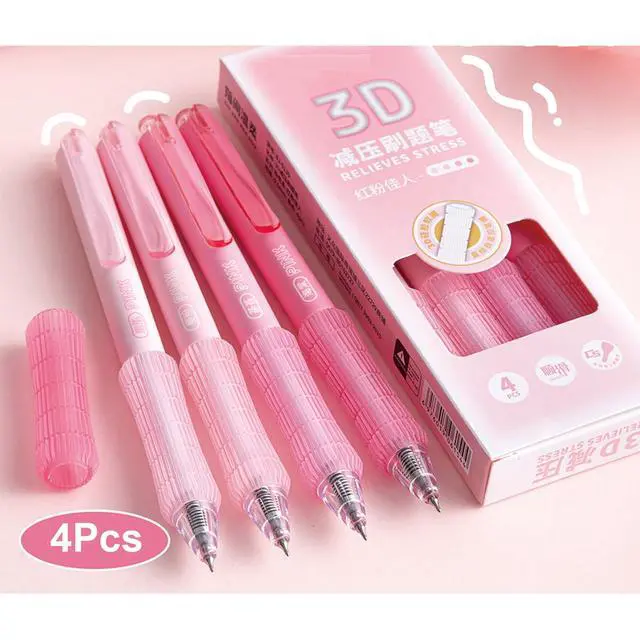 Alt view image 3 of 6 - 4 Pcs Gel Ink Pens Cute Retractable Pens Pink Pen 0.5mm Black Ink Pen Writing Pens Office School Supplies Kawaii Pens for Girls Women Boys Men (Pink)