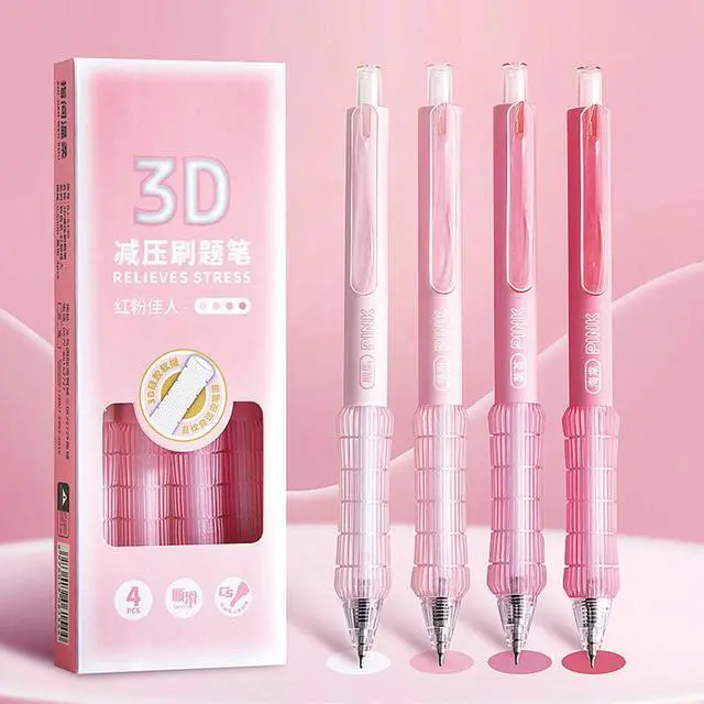 Alt view image 6 of 6 - 4 Pcs Gel Ink Pens Cute Retractable Pens Pink Pen 0.5mm Black Ink Pen Writing Pens Office School Supplies Kawaii Pens for Girls Women Boys Men (Pink)