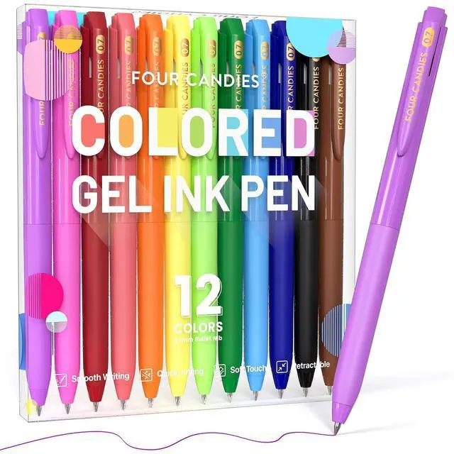 Main image of Quick Dry Ink Colored Pens Set, 12 Colors Retractable Gel Pens, 0.7mm Fine Point Colorful Pen for Note Taking & Drawing, Colored Gel Pen with Comfort Grip for Office, School & Home