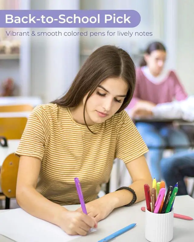 Alt view image 4 of 7 - Quick Dry Ink Colored Pens Set, 12 Colors Retractable Gel Pens, 0.7mm Fine Point Colorful Pen for Note Taking & Drawing, Colored Gel Pen with Comfort Grip for Office, School & Home