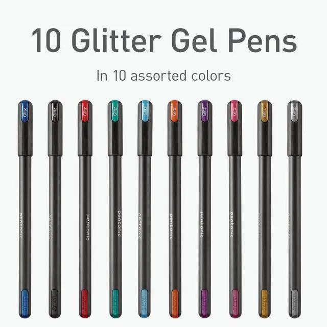 Alt view image 3 of 7 - Glitter Gel Pens, 10 Count, 10 Assorted Colors, 1.0 mm Bold Point, Smooth Writing For Journaling, Notetaking & Art Projects (1002365)