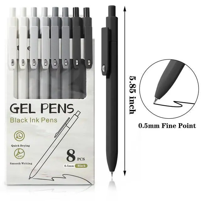 Alt view image 2 of 7 - Black Gel Pens, 8Pcs Fine Point Black Ink Smooth Writing Pens for Journaling, Nurse Aesthetic Cute Office School Supplies, Gifts for Women and Men(8Pcs Black White Grey-Black Ink)
