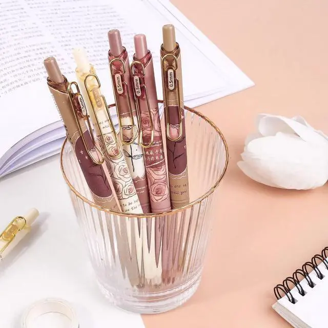Main image of Quick Dry Ink Pens, Kawaii Ballpoint pens, Retractable Gel Pen, 0.5mm Fine Point Black Ink Smooth Writing for School Office Home, Pack of 4pcs (Rose)