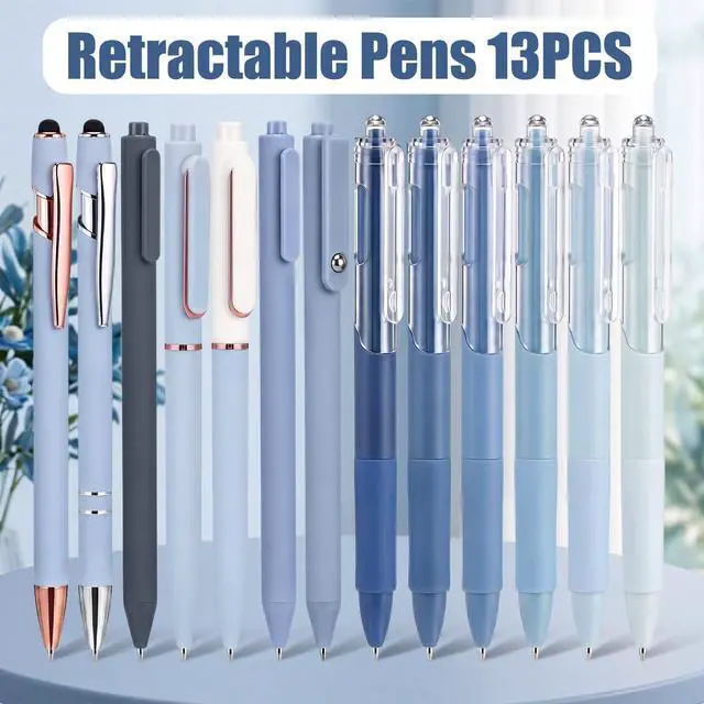 Alt view image 2 of 7 - 13 Pack 0.5mm Black Ink Gel Pens 1.0mm Ballpoint Pen Retractable Fine Point Neutral Pens Bulk Quick Dry Smooth Writing for Back to School Office Supplies Note Taking Meeting(Blue)