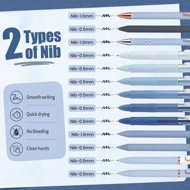 Alt view image 3 of 7 - 13 Pack 0.5mm Black Ink Gel Pens 1.0mm Ballpoint Pen Retractable Fine Point Neutral Pens Bulk Quick Dry Smooth Writing for Back to School Office Supplies Note Taking Meeting(Blue)