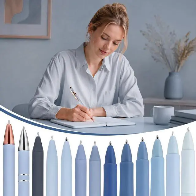 Alt view image 4 of 7 - 13 Pack 0.5mm Black Ink Gel Pens 1.0mm Ballpoint Pen Retractable Fine Point Neutral Pens Bulk Quick Dry Smooth Writing for Back to School Office Supplies Note Taking Meeting(Blue)