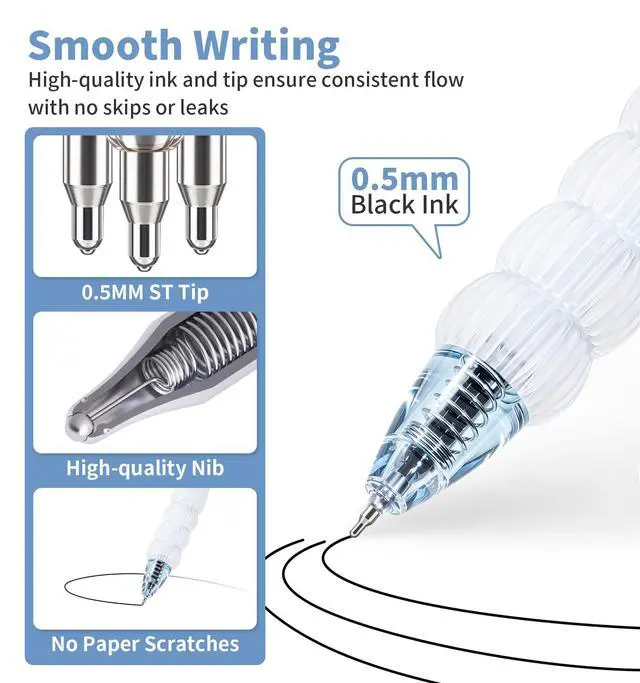 Alt view image 4 of 7 - 9 PACK Gel Pens, 0.5mm Black Ink Fidget Pen, Fine Point Smooth Writing Pen, Quick Drying Journaling Pens, Creative ABCD Roller Ball Pens for Office, Note Taking, School Supplies, Nurse Aesthetic