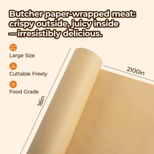 Alt view image 5 of 7 - Brown Butcher Paper Roll for Smoker - Natural Food Grade Brown Wrapping Paper for BBQ Briskets, Smoking & Wrapping Meats, 18inch x 2100inch (176 ft) - Unbleached Unwaxed and Uncoated