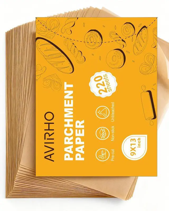 Main image of 220 Count Precut Parchment Paper Baking Sheets, 9 x 13 Inch Non-Stick Unbleached Heat Resistant Half Sheet Pan Liners for Baking, Oven, Air Fryer, Grilling & Steaming