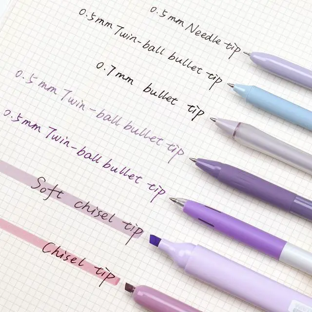 Alt view image 3 of 7 - Gel Pens Journaling Highlighters: Journal Set Aesthetic Assorted Pastel Color Ink 0.5mm Fine Point Retractable 0.7mm Black Pen Smooth Writing Drawing No Bleed 7ct (Purple)