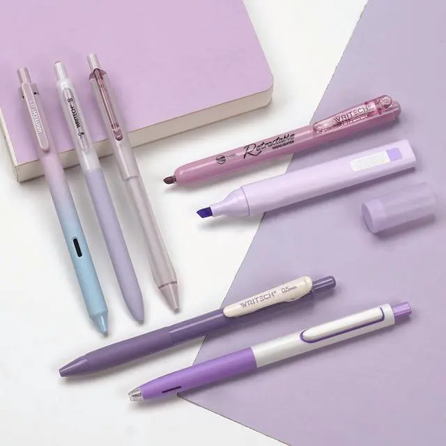 Alt view image 5 of 7 - Gel Pens Journaling Highlighters: Journal Set Aesthetic Assorted Pastel Color Ink 0.5mm Fine Point Retractable 0.7mm Black Pen Smooth Writing Drawing No Bleed 7ct (Purple)