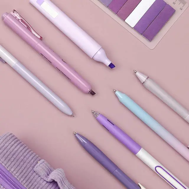 Alt view image 7 of 7 - Gel Pens Journaling Highlighters: Journal Set Aesthetic Assorted Pastel Color Ink 0.5mm Fine Point Retractable 0.7mm Black Pen Smooth Writing Drawing No Bleed 7ct (Purple)