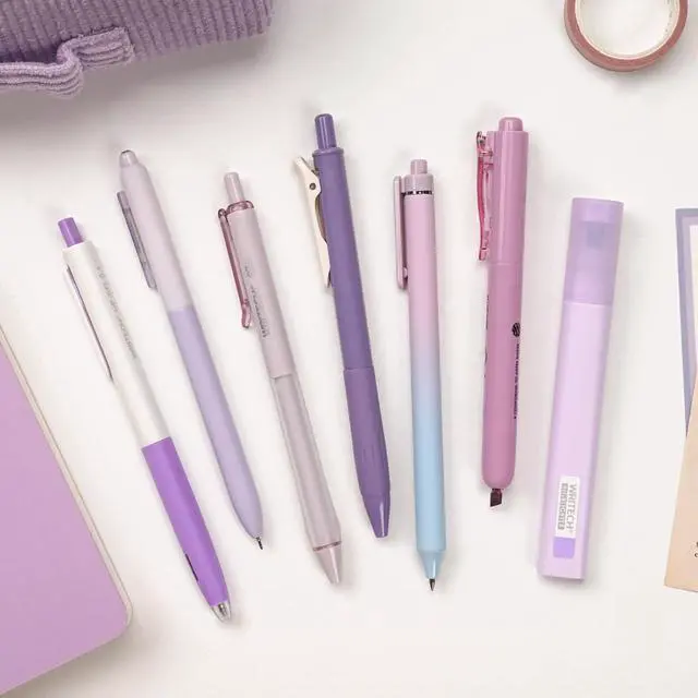 Alt view image 6 of 7 - Gel Pens Journaling Highlighters: Journal Set Aesthetic Assorted Pastel Color Ink 0.5mm Fine Point Retractable 0.7mm Black Pen Smooth Writing Drawing No Bleed 7ct (Purple)