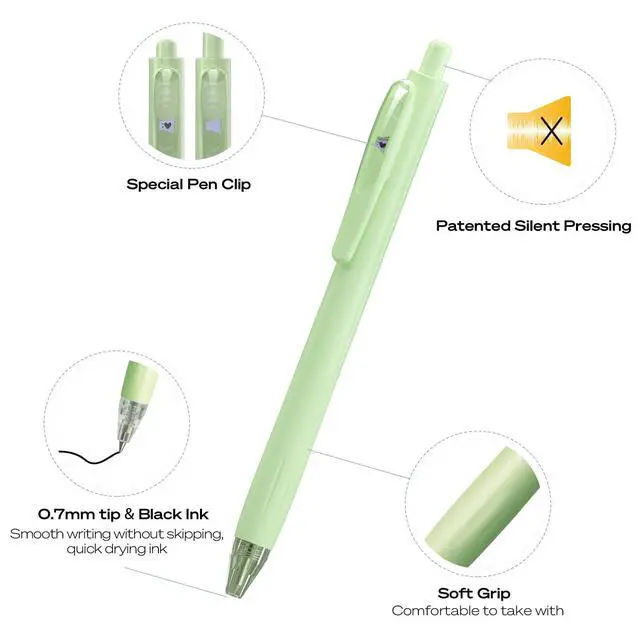 Alt view image 3 of 7 - Gel Pens Fine Point: Retractable Black Ink Pen Smooth Writing 8ct 0.7mm Medium Point Tip for Journaling Note Taking No Bleed & Smear & Smudge Vivid Color Barrel Silent Click Peekaboo Set