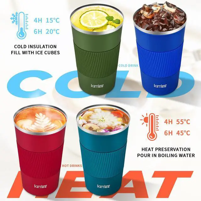 Alt view image 2 of 7 - Travel Coffee Mug 12oz: Insulated Coffee Cup with Leakproof Lid, Coffee Tumbler, Vacuum Stainless Steel Reusable Coffee Cups, Coffee Mug to Go for Hot/Iced Water (Blue)