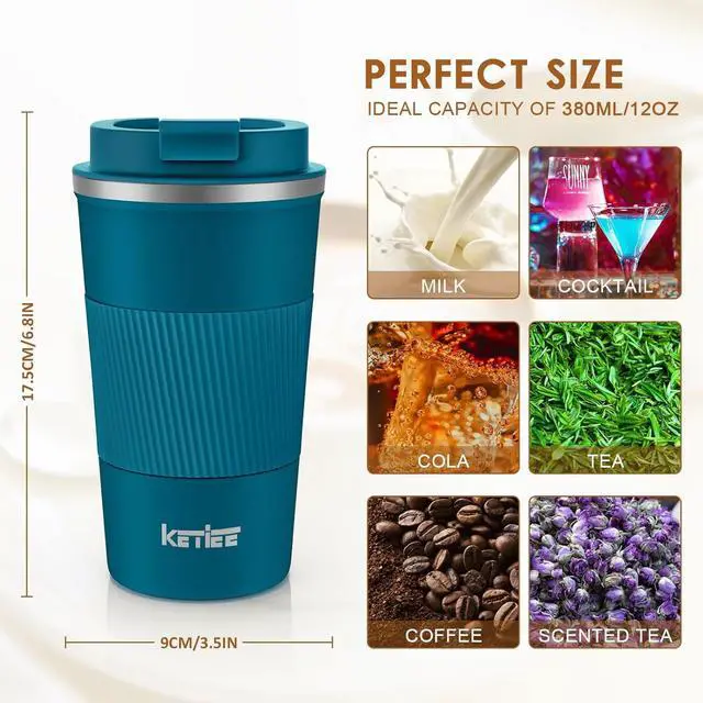 Alt view image 3 of 7 - Travel Coffee Mug 12oz: Insulated Coffee Cup with Leakproof Lid, Coffee Tumbler, Vacuum Stainless Steel Reusable Coffee Cups, Coffee Mug to Go for Hot/Iced Water (Blue)