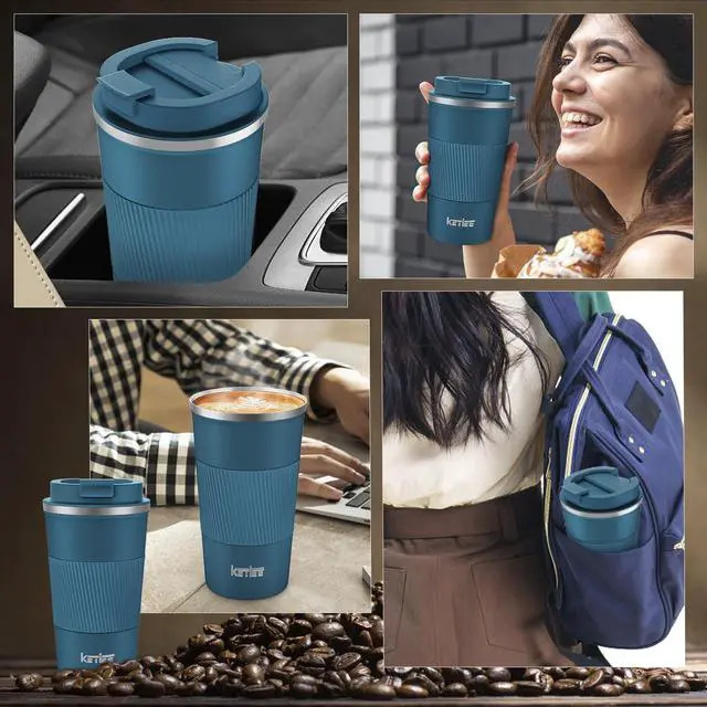 Alt view image 5 of 7 - Travel Coffee Mug 12oz: Insulated Coffee Cup with Leakproof Lid, Coffee Tumbler, Vacuum Stainless Steel Reusable Coffee Cups, Coffee Mug to Go for Hot/Iced Water (Blue)