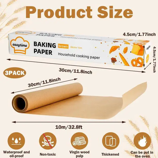 Alt view image 2 of 7 - 12in x 98ft Unbleached Parchment Paper Roll, High Heat Parchment Paper for Baking, Non-Stick Greaseproof Brown Baking Paper for Cooking Grilling Air Frying (Brown, 12in x 98ft)
