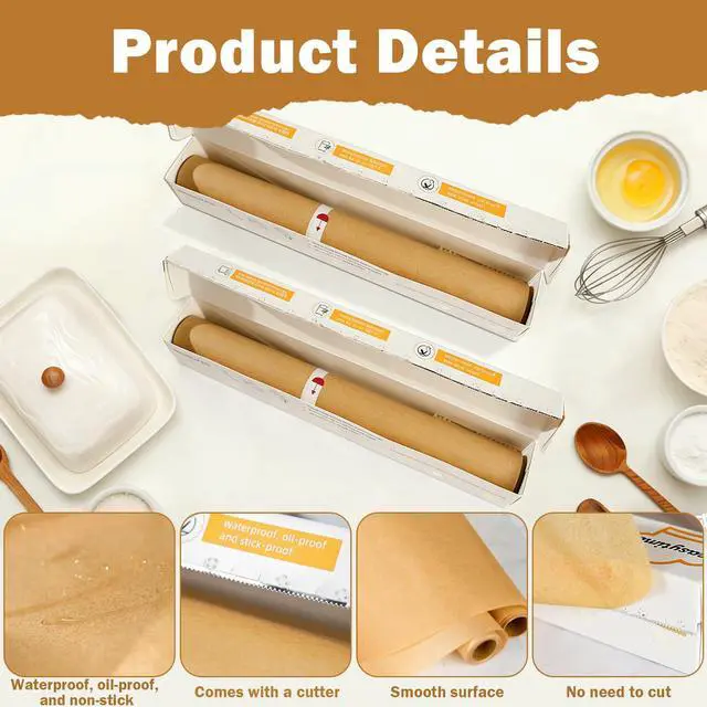 Alt view image 3 of 7 - 12in x 98ft Unbleached Parchment Paper Roll, High Heat Parchment Paper for Baking, Non-Stick Greaseproof Brown Baking Paper for Cooking Grilling Air Frying (Brown, 12in x 98ft)