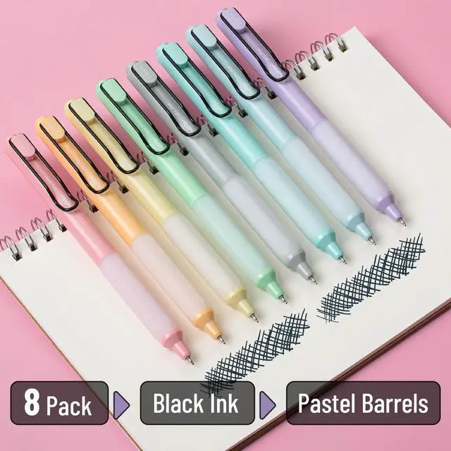 Alt view image 2 of 7 - Retractable Gel Pens, 8 Pack, Black Ink, Pastel Barrels