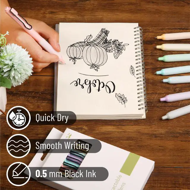 Alt view image 3 of 7 - Retractable Gel Pens, 8 Pack, Black Ink, Pastel Barrels