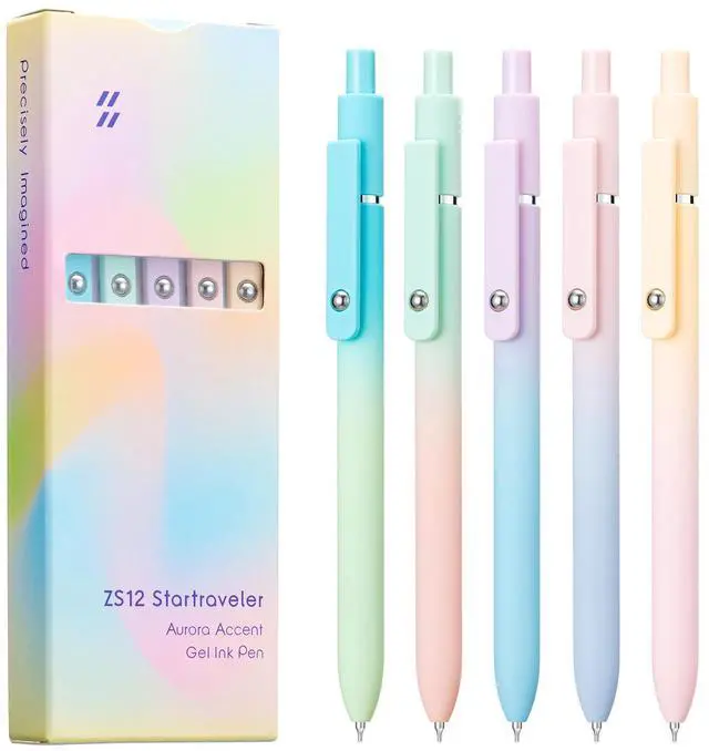 Main image of 5PCS Retractable Gel Pens Set, Quick Dry Black Ink Fine Point Soft Touch Roller Ball Gel Ink Pen for Smooth Writing (Aurora Color)