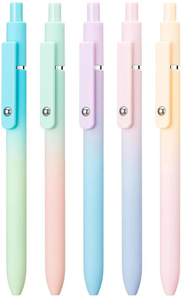 Alt view image 2 of 7 - 5PCS Retractable Gel Pens Set, Quick Dry Black Ink Fine Point Soft Touch Roller Ball Gel Ink Pen for Smooth Writing (Aurora Color)