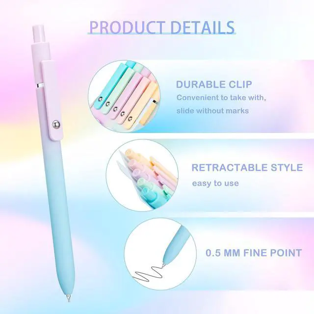 Alt view image 3 of 7 - 5PCS Retractable Gel Pens Set, Quick Dry Black Ink Fine Point Soft Touch Roller Ball Gel Ink Pen for Smooth Writing (Aurora Color)