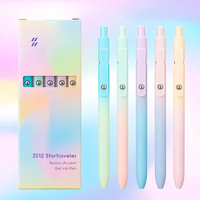 Alt view image 5 of 7 - 5PCS Retractable Gel Pens Set, Quick Dry Black Ink Fine Point Soft Touch Roller Ball Gel Ink Pen for Smooth Writing (Aurora Color)
