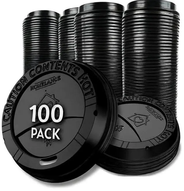 Main image of Pack Of 100, Black Disposable Coffee Cup Lids, Coffee Lids 10 oz 12 oz 16 oz 20 oz, Leak-Proof Plastic Coffee Lid, Heat-Resistant & Strong Hot Cup Lids For Everyday Convenience