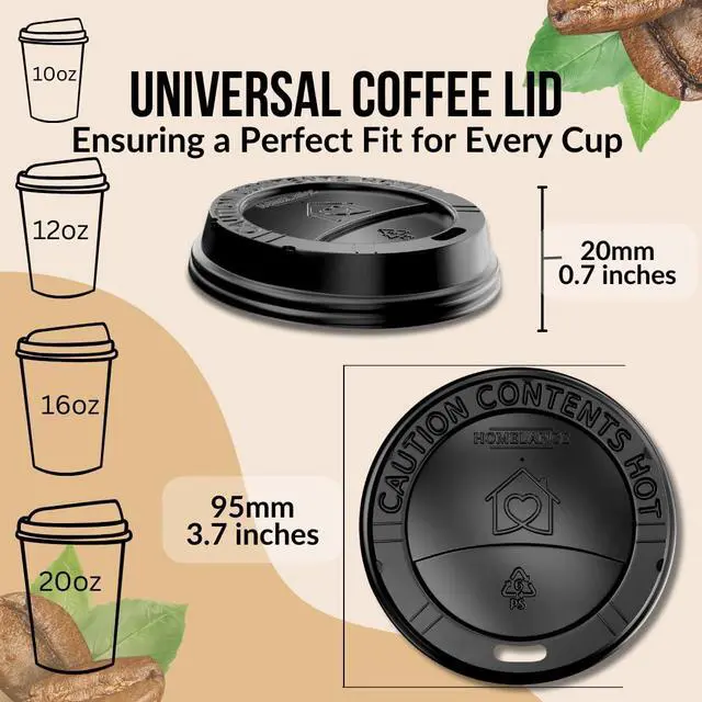 Alt view image 2 of 6 - Pack Of 100, Black Disposable Coffee Cup Lids, Coffee Lids 10 oz 12 oz 16 oz 20 oz, Leak-Proof Plastic Coffee Lid, Heat-Resistant & Strong Hot Cup Lids For Everyday Convenience