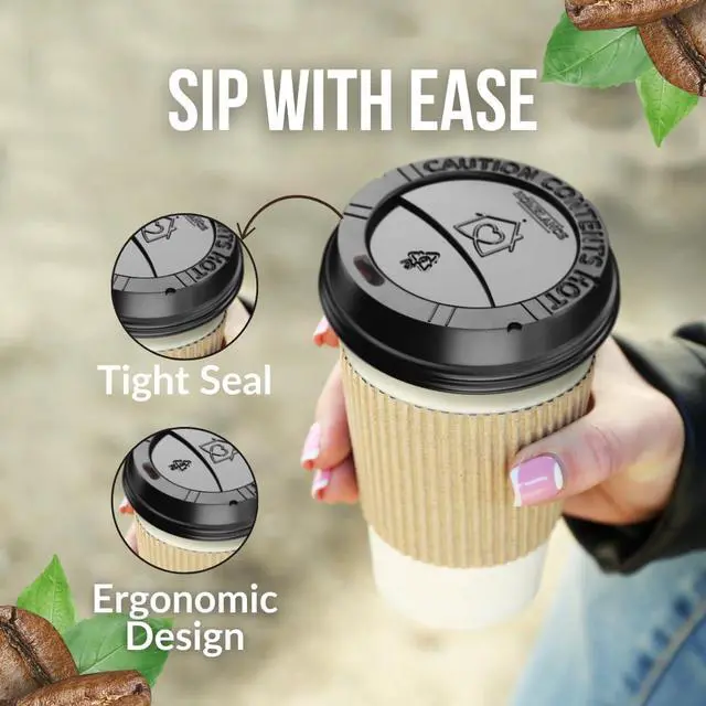 Alt view image 3 of 6 - Pack Of 100, Black Disposable Coffee Cup Lids, Coffee Lids 10 oz 12 oz 16 oz 20 oz, Leak-Proof Plastic Coffee Lid, Heat-Resistant & Strong Hot Cup Lids For Everyday Convenience