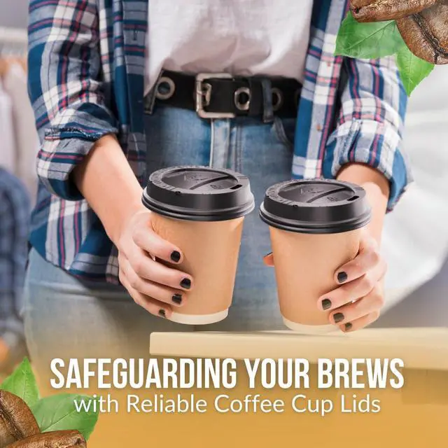 Alt view image 5 of 6 - Pack Of 100, Black Disposable Coffee Cup Lids, Coffee Lids 10 oz 12 oz 16 oz 20 oz, Leak-Proof Plastic Coffee Lid, Heat-Resistant & Strong Hot Cup Lids For Everyday Convenience