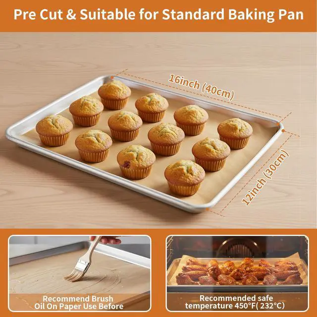 Alt view image 2 of 6 - Parchment Paper Baking Sheets 300 PCS 12"x16" Pre Cut Non-Stick Baking Tray Mat,Oil Resistant and Waterproof Baking Paper,Fit for Food Baking,Cooking,Grilling,Air Fryer and Steaming