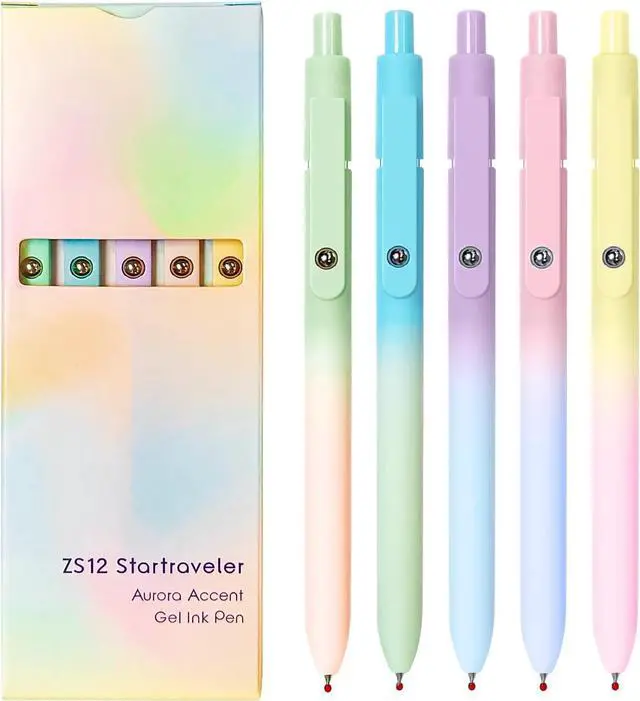 Main image of 5pcs Gel Pens, Retractable Quick Dry Black Ink Pens Fine Point 0.7mm Premium Cute Rolling Ball Smooth Writing Pastel Aesthetic Pens Comfort Grip for School Office Supplies