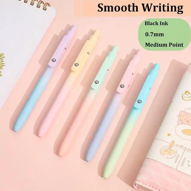 Alt view image 2 of 6 - 5pcs Gel Pens, Retractable Quick Dry Black Ink Pens Fine Point 0.7mm Premium Cute Rolling Ball Smooth Writing Pastel Aesthetic Pens Comfort Grip for School Office Supplies