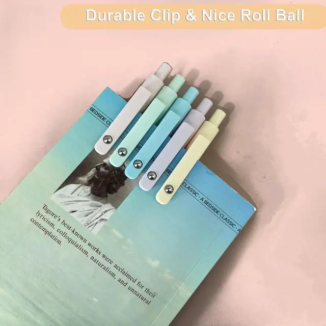 Alt view image 3 of 6 - 5pcs Gel Pens, Retractable Quick Dry Black Ink Pens Fine Point 0.7mm Premium Cute Rolling Ball Smooth Writing Pastel Aesthetic Pens Comfort Grip for School Office Supplies