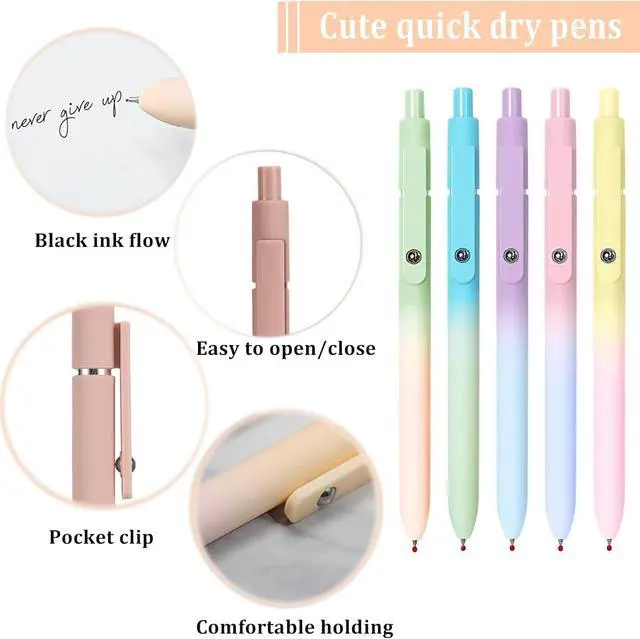 Alt view image 5 of 6 - 5pcs Gel Pens, Retractable Quick Dry Black Ink Pens Fine Point 0.7mm Premium Cute Rolling Ball Smooth Writing Pastel Aesthetic Pens Comfort Grip for School Office Supplies