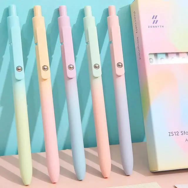 Alt view image 6 of 6 - 5pcs Gel Pens, Retractable Quick Dry Black Ink Pens Fine Point 0.7mm Premium Cute Rolling Ball Smooth Writing Pastel Aesthetic Pens Comfort Grip for School Office Supplies