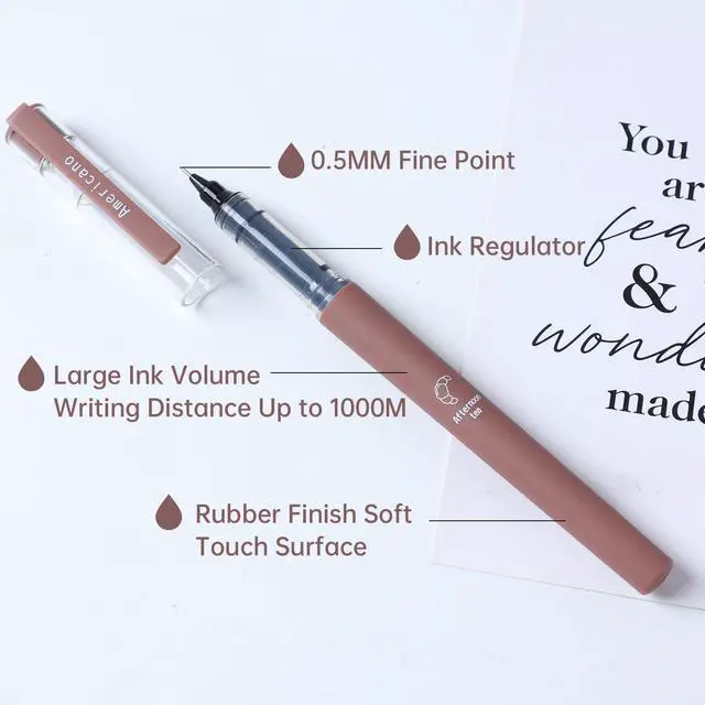 Alt view image 3 of 7 - Aesthetic Cute Stick Rollerball Pens, Colored Ink Gel Pen, Quick Dry Colored Liquid Ink Pens, 0.5mm Fine Point Coffee Pens Soft Touch Smooth Writing for Journaling School Supplies (8 Pack)