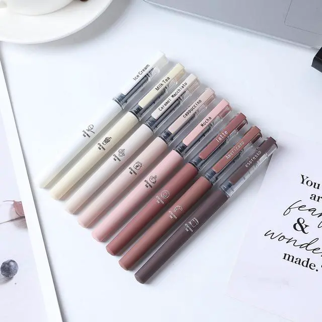 Alt view image 4 of 7 - Aesthetic Cute Stick Rollerball Pens, Colored Ink Gel Pen, Quick Dry Colored Liquid Ink Pens, 0.5mm Fine Point Coffee Pens Soft Touch Smooth Writing for Journaling School Supplies (8 Pack)