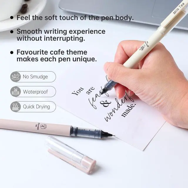Alt view image 5 of 7 - Aesthetic Cute Stick Rollerball Pens, Colored Ink Gel Pen, Quick Dry Colored Liquid Ink Pens, 0.5mm Fine Point Coffee Pens Soft Touch Smooth Writing for Journaling School Supplies (8 Pack)