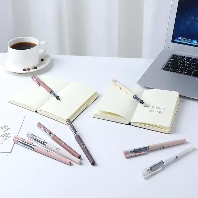 Alt view image 6 of 7 - Aesthetic Cute Stick Rollerball Pens, Colored Ink Gel Pen, Quick Dry Colored Liquid Ink Pens, 0.5mm Fine Point Coffee Pens Soft Touch Smooth Writing for Journaling School Supplies (8 Pack)