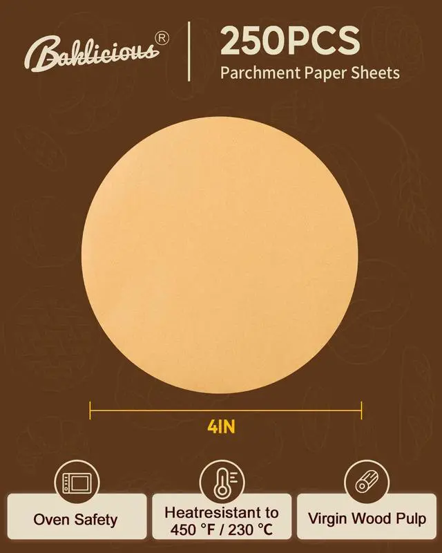 Alt view image 2 of 7 - 250Pcs 6 Inch Parchment Paper Rounds, Non Stick Round Parchment Paper, Baking Parchment Circles for Cake Baking, Patty Separating, Tortilla Wrapping